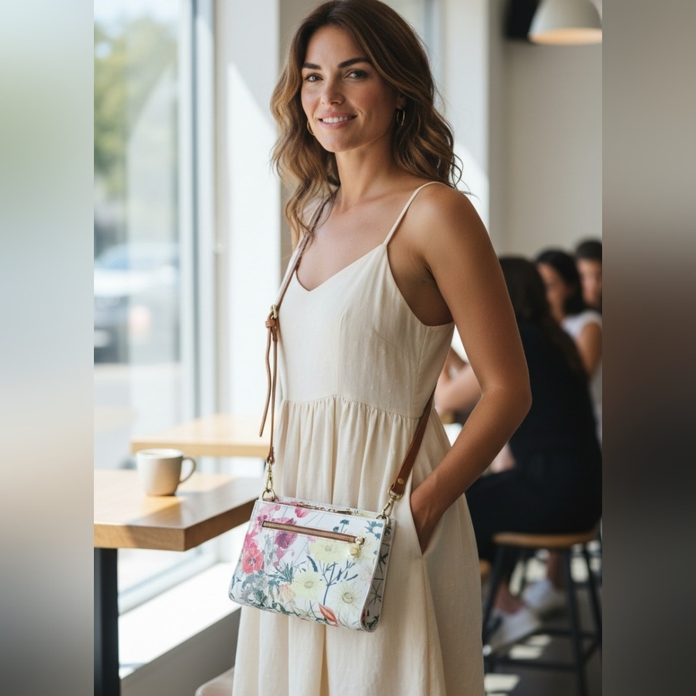 Valentina Floral Print Shoulder/Crossbody Bag with Brown /Dark Tan Strap - Picture 4 of 12